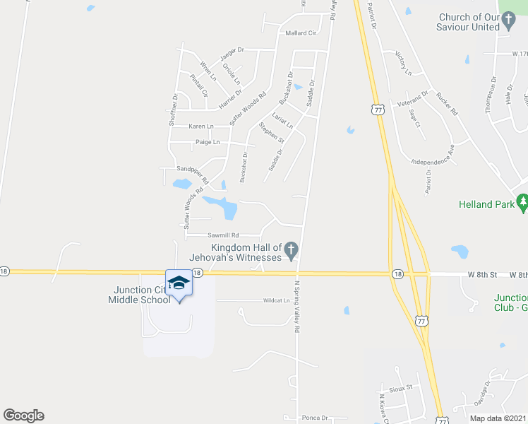 map of restaurants, bars, coffee shops, grocery stores, and more near 2413 Fox Sparrow Court in Junction City