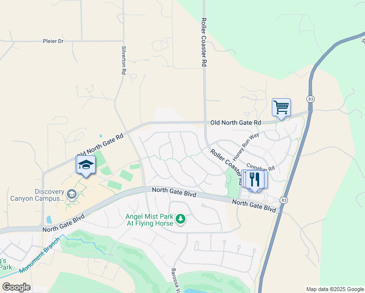map of restaurants, bars, coffee shops, grocery stores, and more near 13944 Sierra Knolls Court in Colorado Springs