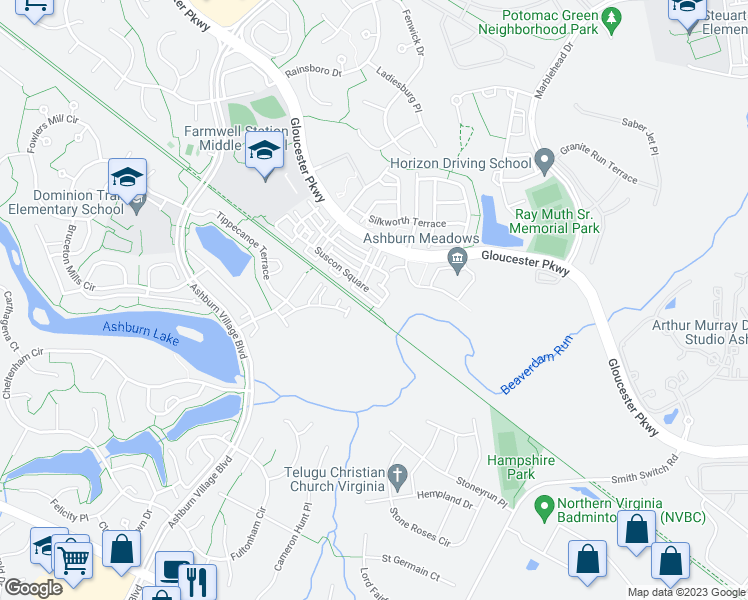 map of restaurants, bars, coffee shops, grocery stores, and more near 44309 Suscon Square in Ashburn