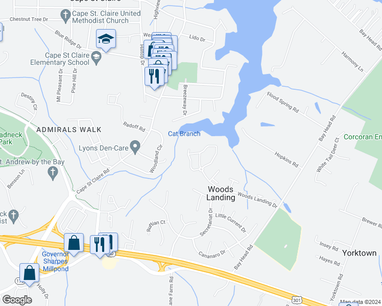 map of restaurants, bars, coffee shops, grocery stores, and more near 602 Snow Goose Lane in Annapolis