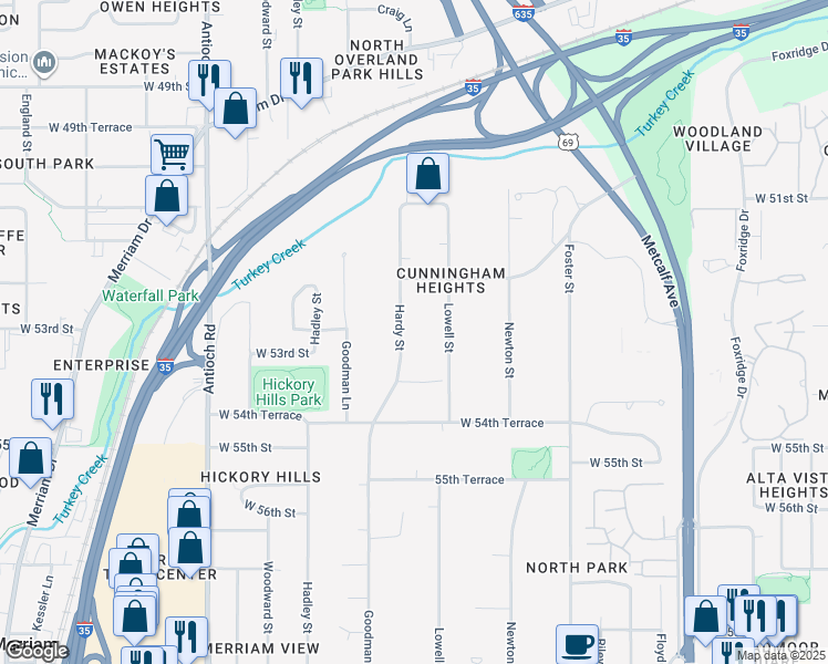 map of restaurants, bars, coffee shops, grocery stores, and more near 5237 Hardy Street in Mission