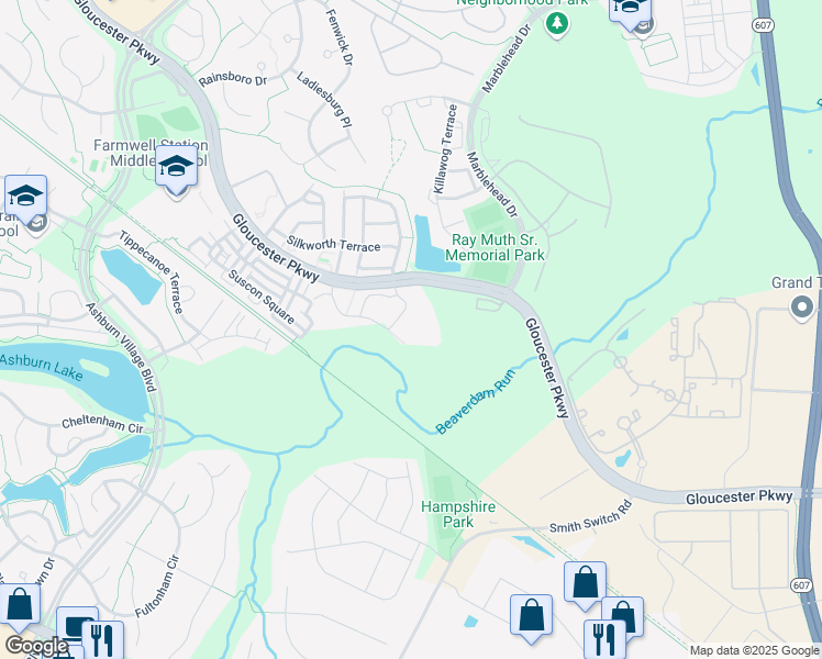 map of restaurants, bars, coffee shops, grocery stores, and more near 44493 Whitford Square in Ashburn