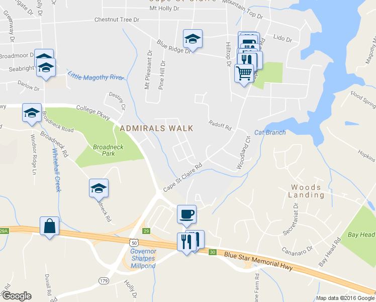 map of restaurants, bars, coffee shops, grocery stores, and more near 1362 Hazel Nut Court in Annapolis