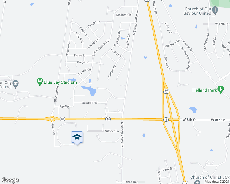 map of restaurants, bars, coffee shops, grocery stores, and more near 2402 Fox Sparrow Court in Junction City