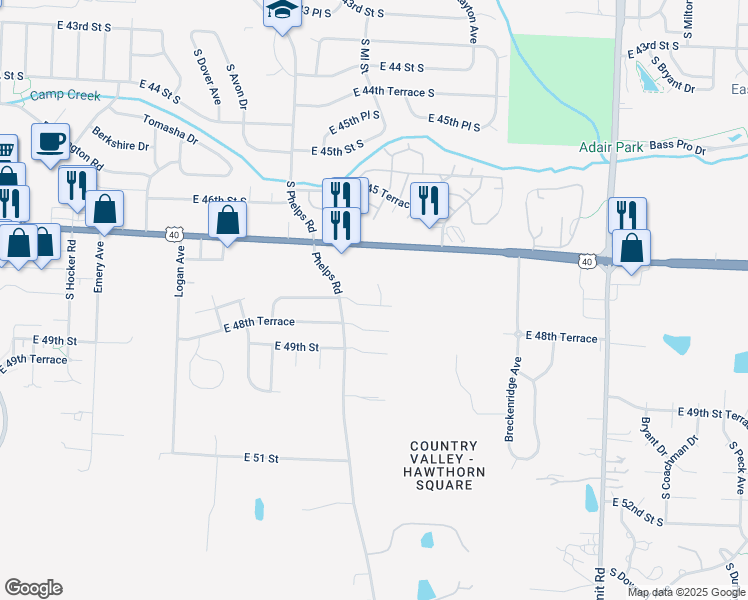 map of restaurants, bars, coffee shops, grocery stores, and more near 4746 Haden Ct in Kansas City