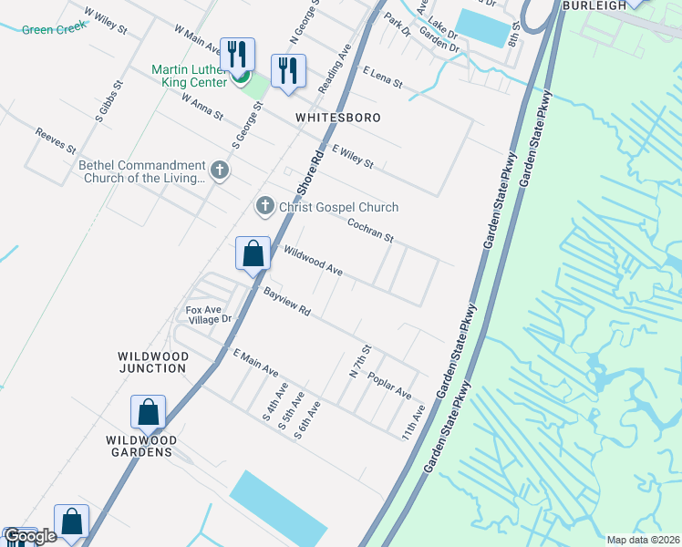 map of restaurants, bars, coffee shops, grocery stores, and more near 406 Wildwood Avenue in Middle Township