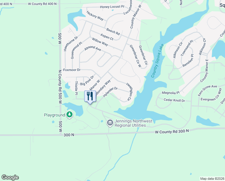map of restaurants, bars, coffee shops, grocery stores, and more near 148 Hylander Drive in North Vernon