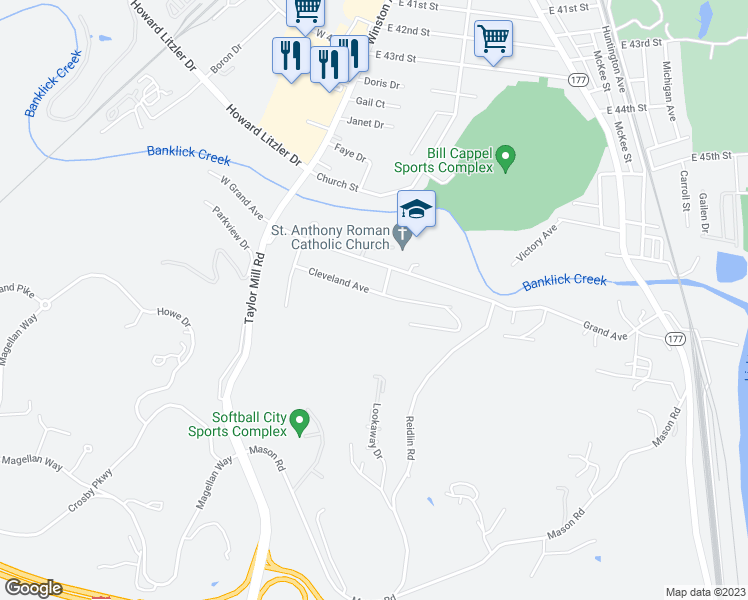 map of restaurants, bars, coffee shops, grocery stores, and more near 605 Cleveland Avenue in Taylor Mill