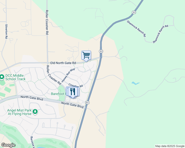 map of restaurants, bars, coffee shops, grocery stores, and more near 2703 Cinnabar Road in Colorado Springs