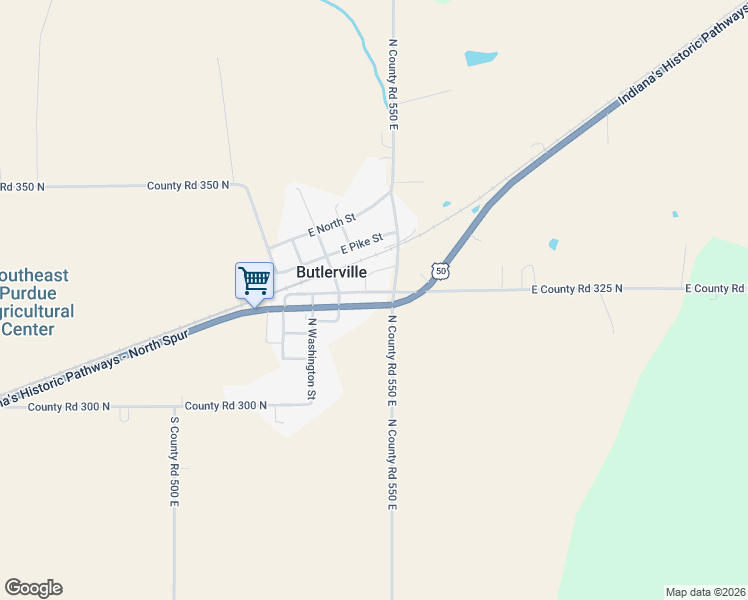 map of restaurants, bars, coffee shops, grocery stores, and more near 5455 East High School Road in Butlerville