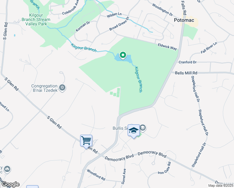 map of restaurants, bars, coffee shops, grocery stores, and more near 10800 Potomac Tennis Lane in Potomac