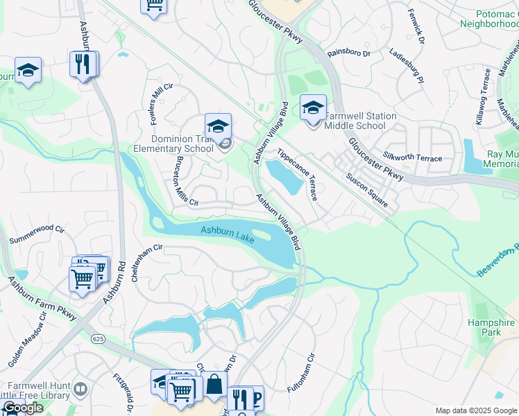 map of restaurants, bars, coffee shops, grocery stores, and more near 44046 Lords Valley Terrace in Ashburn