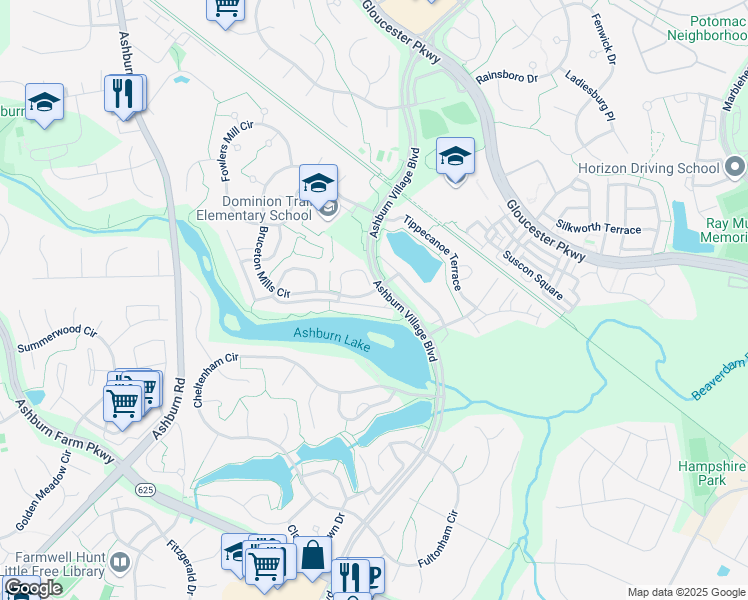 map of restaurants, bars, coffee shops, grocery stores, and more near 44042 Lords Valley Terrace in Ashburn