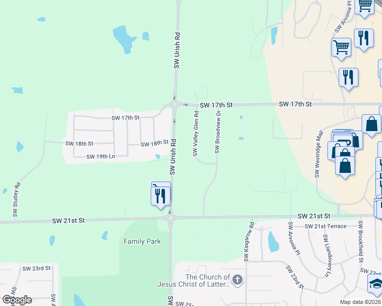 map of restaurants, bars, coffee shops, grocery stores, and more near 1901 Southwest Valley Glen Road in Topeka
