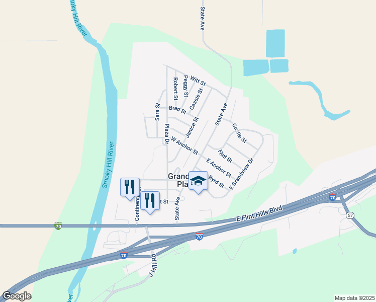 map of restaurants, bars, coffee shops, grocery stores, and more near 512 Jerry Drive in Junction City