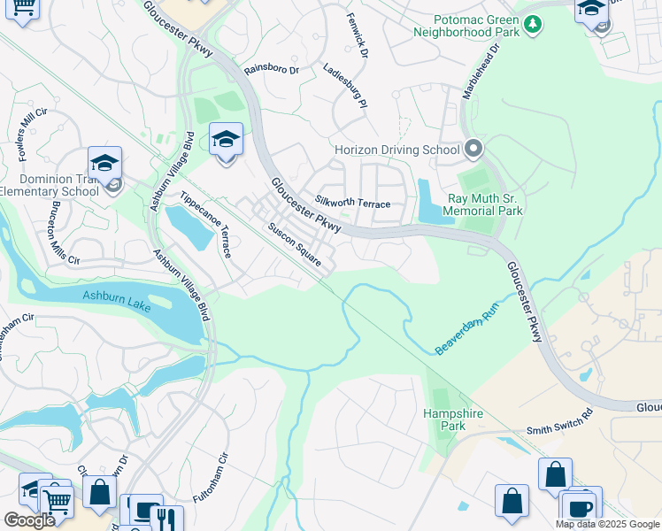 map of restaurants, bars, coffee shops, grocery stores, and more near 44318 Cornish Lane in Ashburn