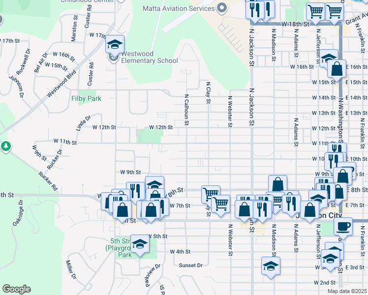 map of restaurants, bars, coffee shops, grocery stores, and more near 801 West 11th Street in Junction City