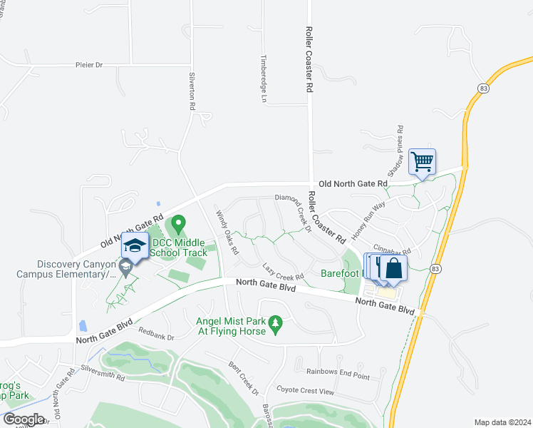 map of restaurants, bars, coffee shops, grocery stores, and more near 13959 Sierra Star Court in Colorado Springs
