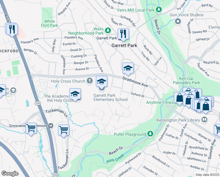 map of restaurants, bars, coffee shops, grocery stores, and more near 4810 Oxford Street in Bethesda