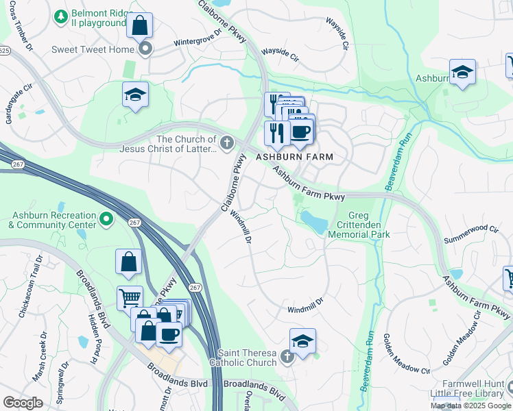 map of restaurants, bars, coffee shops, grocery stores, and more near 21074 Cornerpost Square in Ashburn