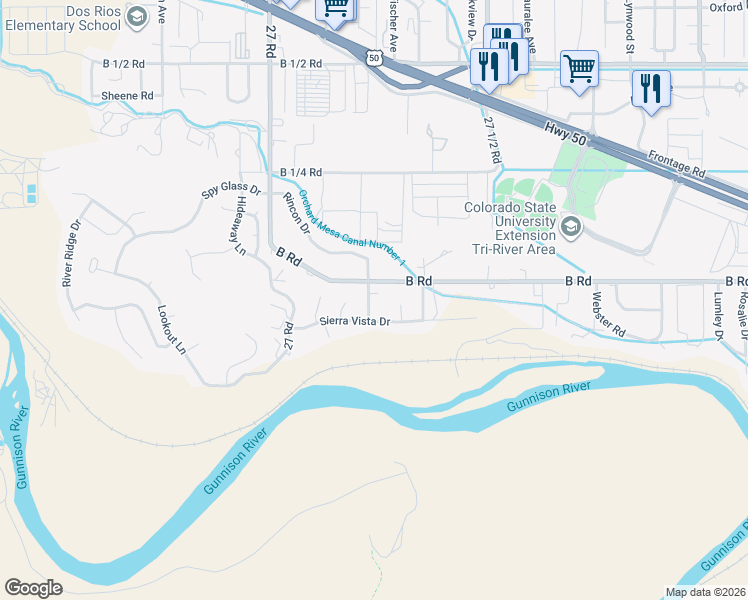 map of restaurants, bars, coffee shops, grocery stores, and more near 2726 Sierra Vista Road in Grand Junction