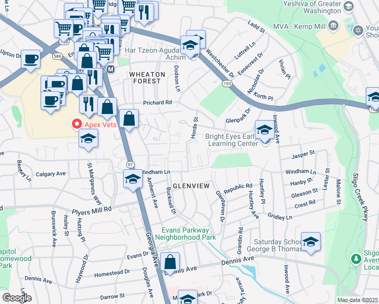 map of restaurants, bars, coffee shops, grocery stores, and more near 1200 McMahon Road in Silver Spring