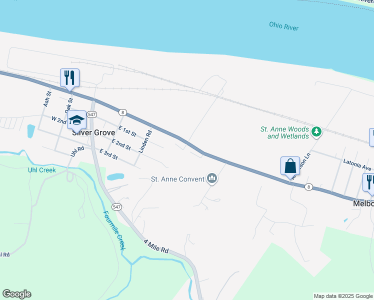 map of restaurants, bars, coffee shops, grocery stores, and more near 5332 Mary Ingles Hwy in Melbourne