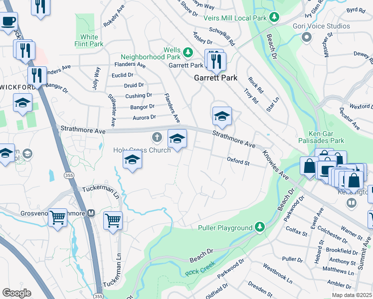 map of restaurants, bars, coffee shops, grocery stores, and more near 4810 Oxford Street in Bethesda