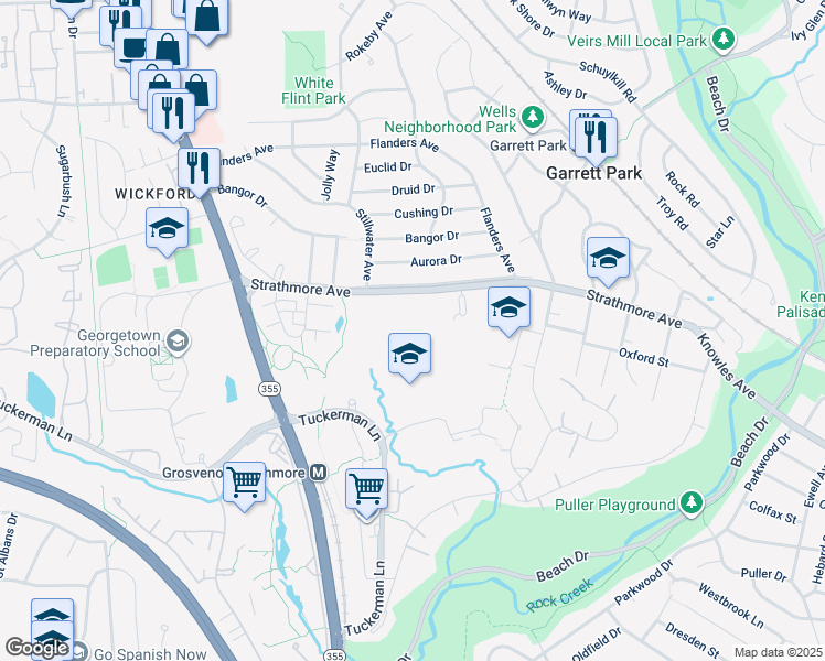 map of restaurants, bars, coffee shops, grocery stores, and more near 4910 Strathmore Avenue in Kensington