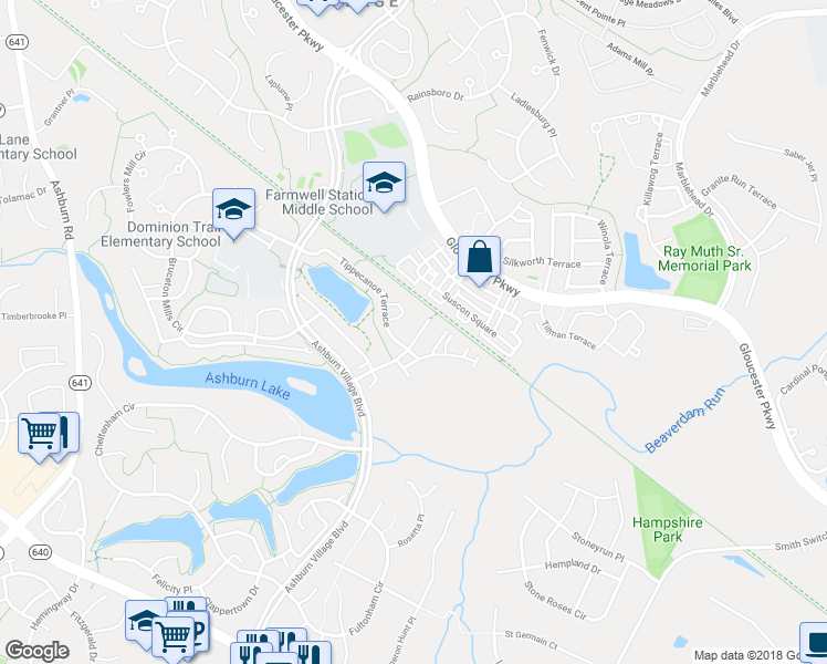 map of restaurants, bars, coffee shops, grocery stores, and more near 21069 Tyler Too Terrace in Ashburn