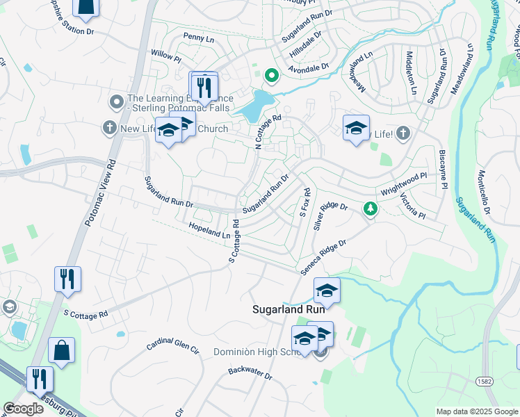 map of restaurants, bars, coffee shops, grocery stores, and more near 810 Sugarland Run Drive in Sterling