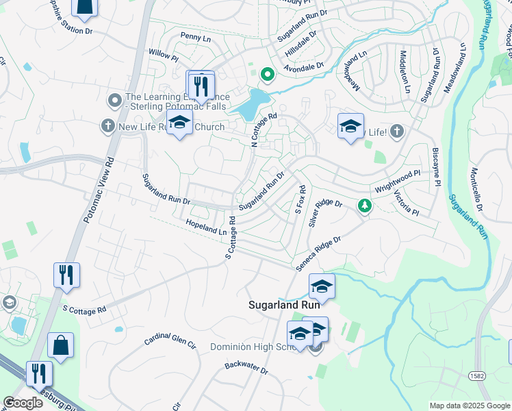 map of restaurants, bars, coffee shops, grocery stores, and more near 810 Sugarland Run Drive in Sterling