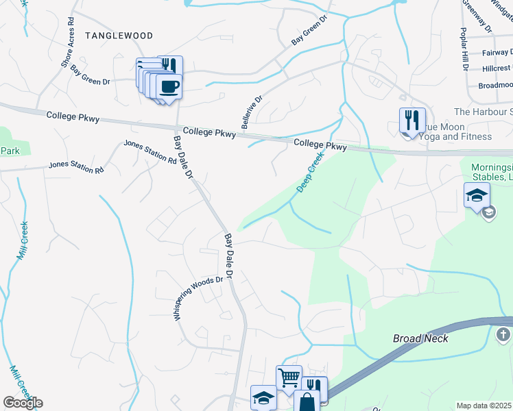 map of restaurants, bars, coffee shops, grocery stores, and more near 412 Broadneck Road in Annapolis