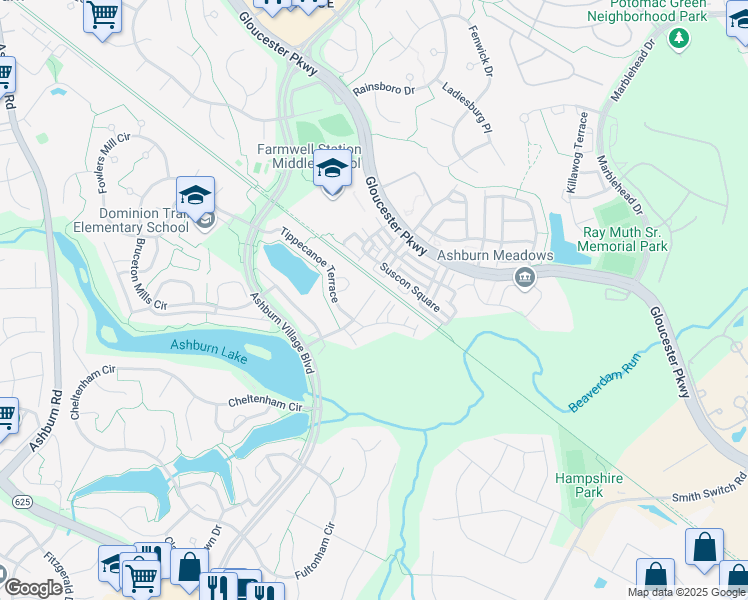 map of restaurants, bars, coffee shops, grocery stores, and more near 21056 Tyler Too Terrace in Ashburn