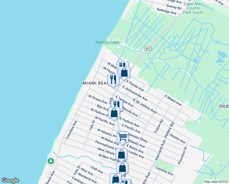 map of restaurants, bars, coffee shops, grocery stores, and more near 8a East Tampa Avenue in Villas