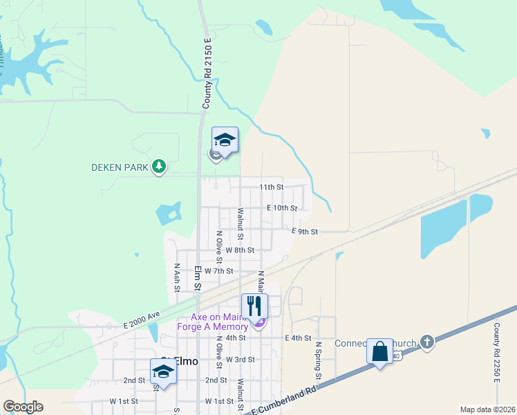 map of restaurants, bars, coffee shops, grocery stores, and more near 914 Walnut Street in Saint Elmo