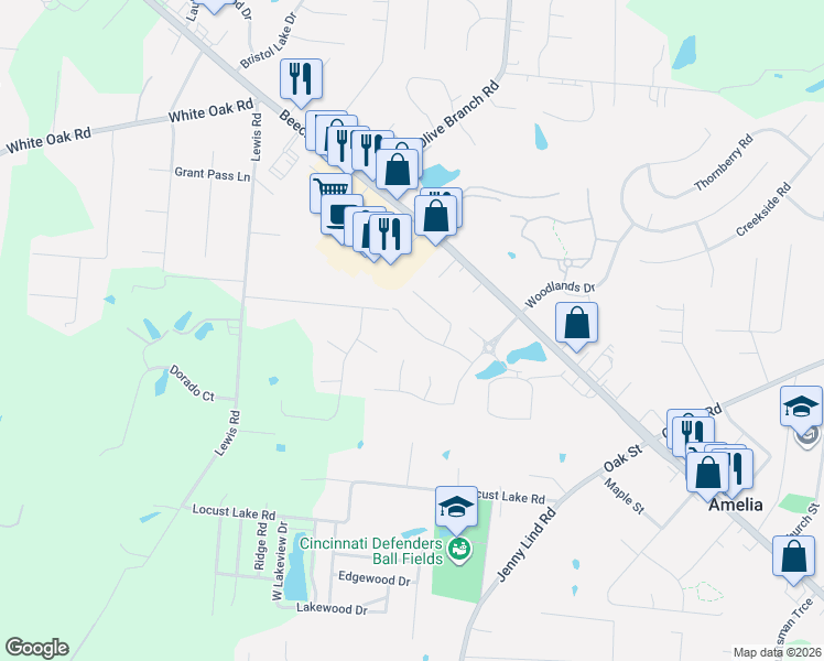 map of restaurants, bars, coffee shops, grocery stores, and more near 3590 Hiatt Avenue in Amelia