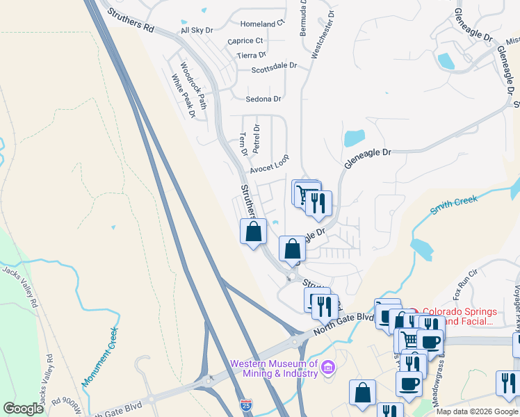 map of restaurants, bars, coffee shops, grocery stores, and more near 13970 Paradise Villas Grove in Colorado Springs