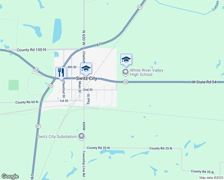 map of restaurants, bars, coffee shops, grocery stores, and more near 117 Mulberry Street in Switz City