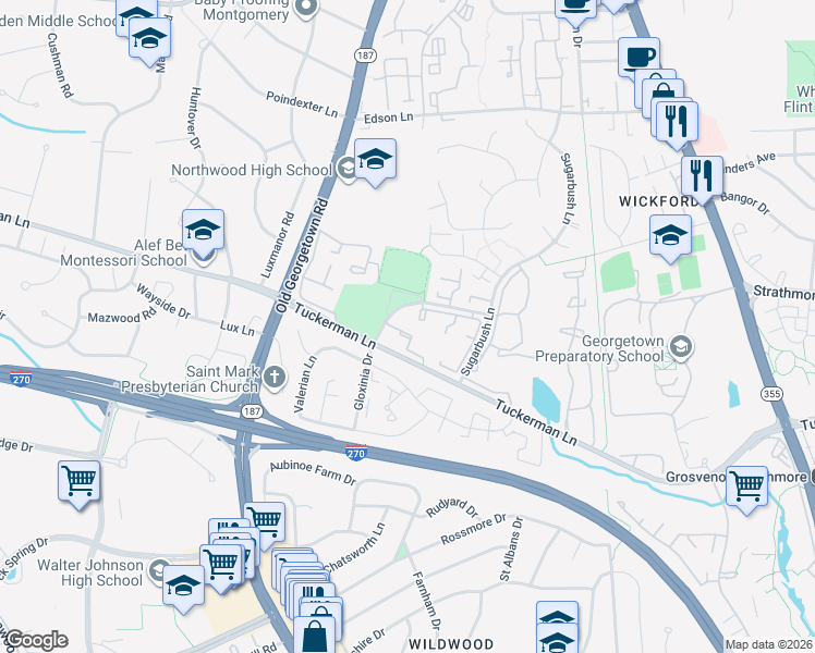 map of restaurants, bars, coffee shops, grocery stores, and more near 5917 Barbados Place in Rockville