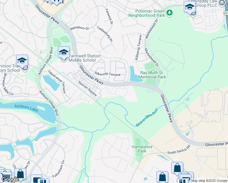map of restaurants, bars, coffee shops, grocery stores, and more near 21051 Lowry Park Terrace in Ashburn