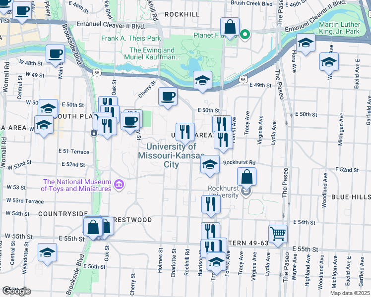 map of restaurants, bars, coffee shops, grocery stores, and more near in Kansas City
