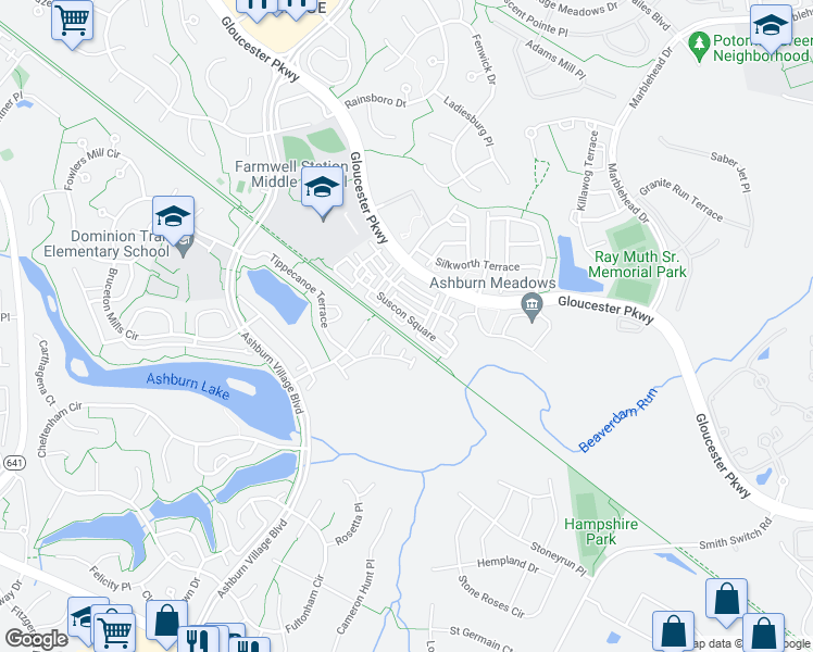 map of restaurants, bars, coffee shops, grocery stores, and more near 44259 Sonora Lane in Ashburn