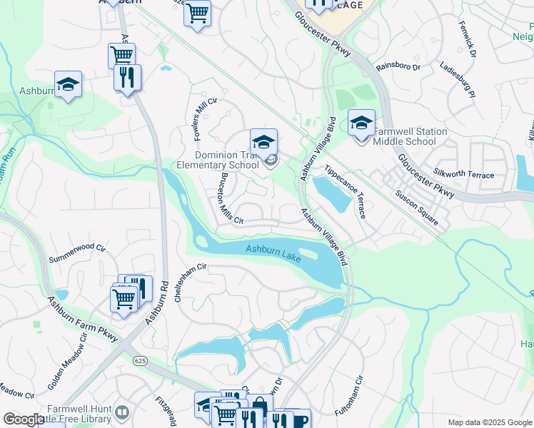 map of restaurants, bars, coffee shops, grocery stores, and more near 44008 Kitts Hill Terrace in Ashburn