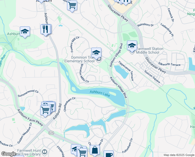 map of restaurants, bars, coffee shops, grocery stores, and more near 44006 Kitts Hill Terrace in Ashburn