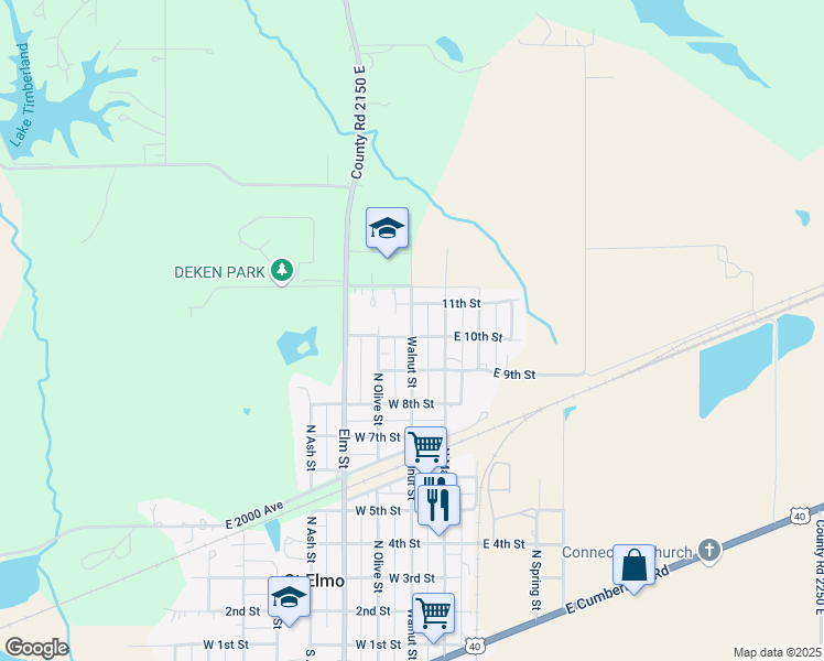 map of restaurants, bars, coffee shops, grocery stores, and more near 1020 Walnut Street in Saint Elmo