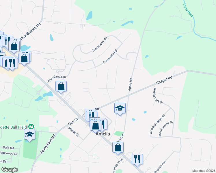 map of restaurants, bars, coffee shops, grocery stores, and more near 1540 Maryan Avenue in Amelia