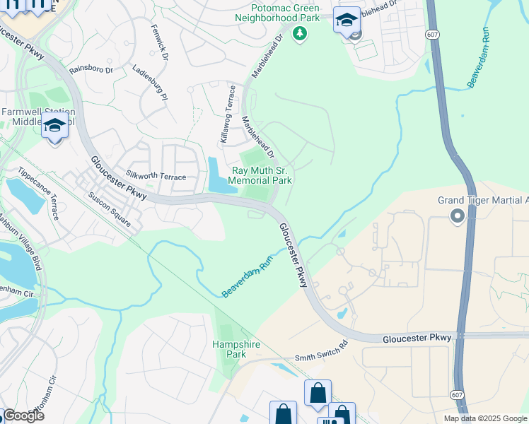 map of restaurants, bars, coffee shops, grocery stores, and more near Chamberlin Terrace in Ashburn