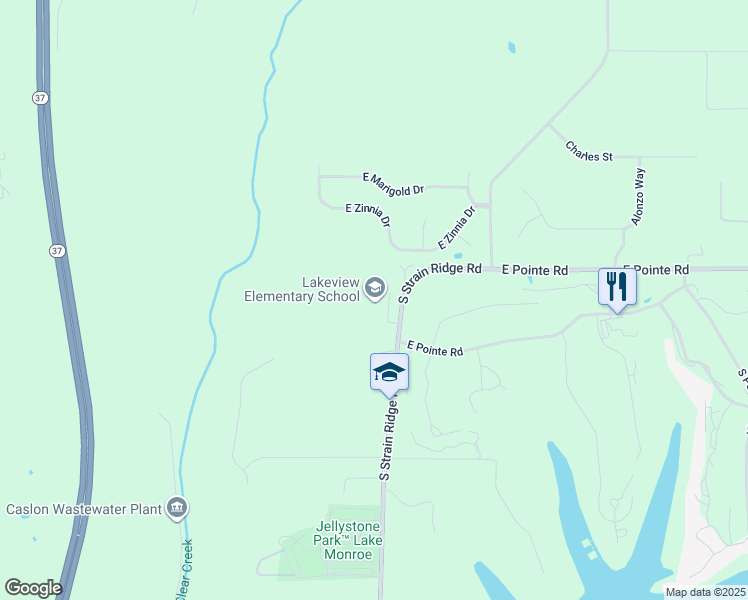 map of restaurants, bars, coffee shops, grocery stores, and more near 9090 South Strain Ridge Road in Bloomington