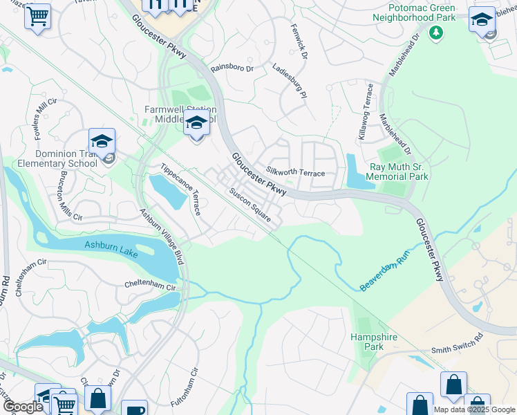 map of restaurants, bars, coffee shops, grocery stores, and more near 44274 Suscon Square in Ashburn